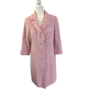 Vintage Charles‎ Gray Pink Tweed Ruffle Collar Barbiecore Midi Coat Luxury L